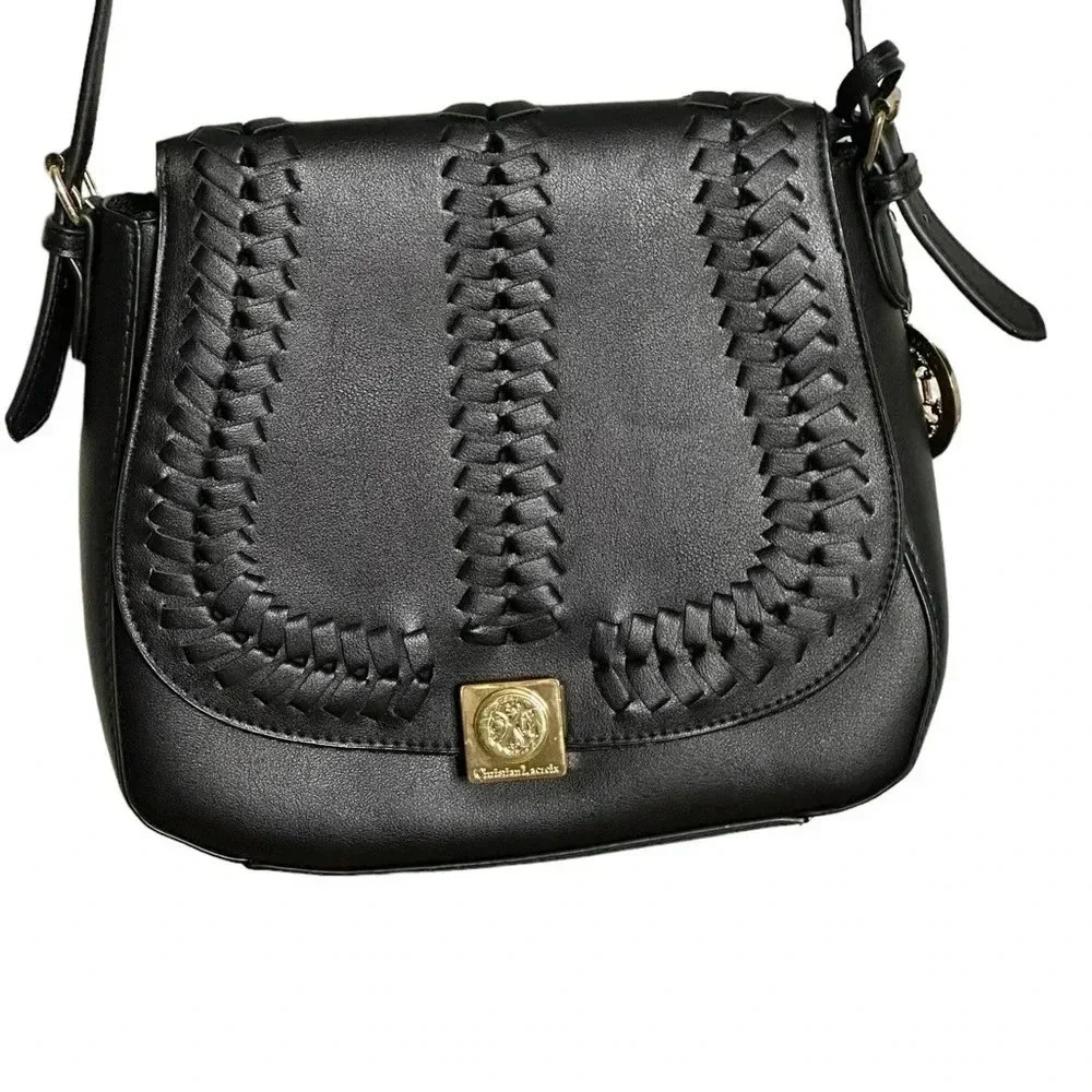 Christian Lacroix Womens Piper Crossbody Bag Faux Leather Black braided woven